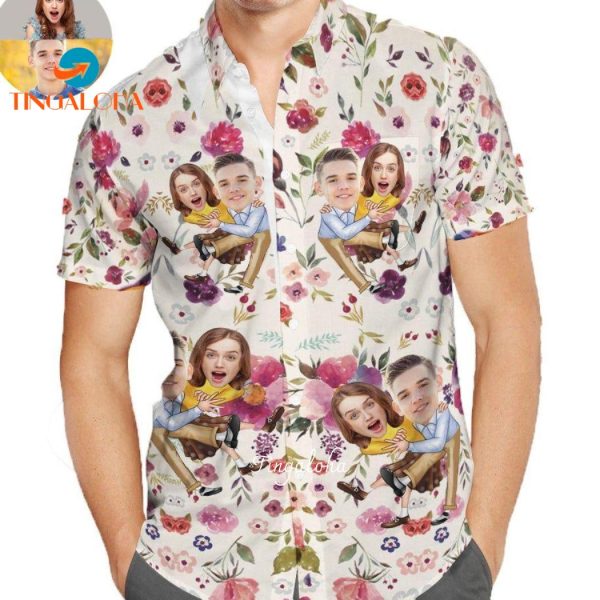 Custom Face Hawaiian Shirts Floral Design Shirts Best Gift For Lovers