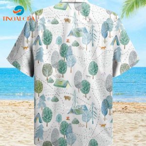 Pattern Camping Road Fox Wolf Bear Woods Trees Grey Ting Hawaiian Shirt 3D Fox Lover Ting Hawaiian Shirt For Summer Gifts