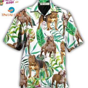 Pitbull And Tropical Leaf Hawaiian Shirt