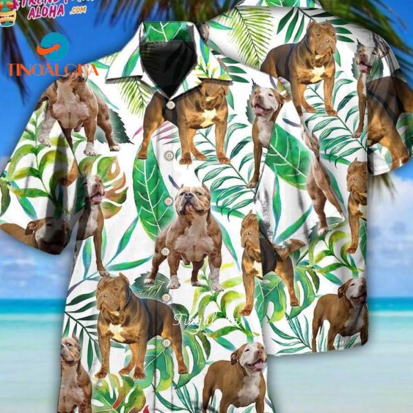 Pitbull And Tropical Leaf Hawaiian Shirt