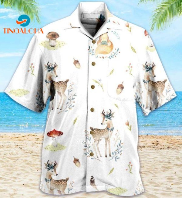 White Deer and Fox Hawaiian Shirt Ideal Summer Gifts